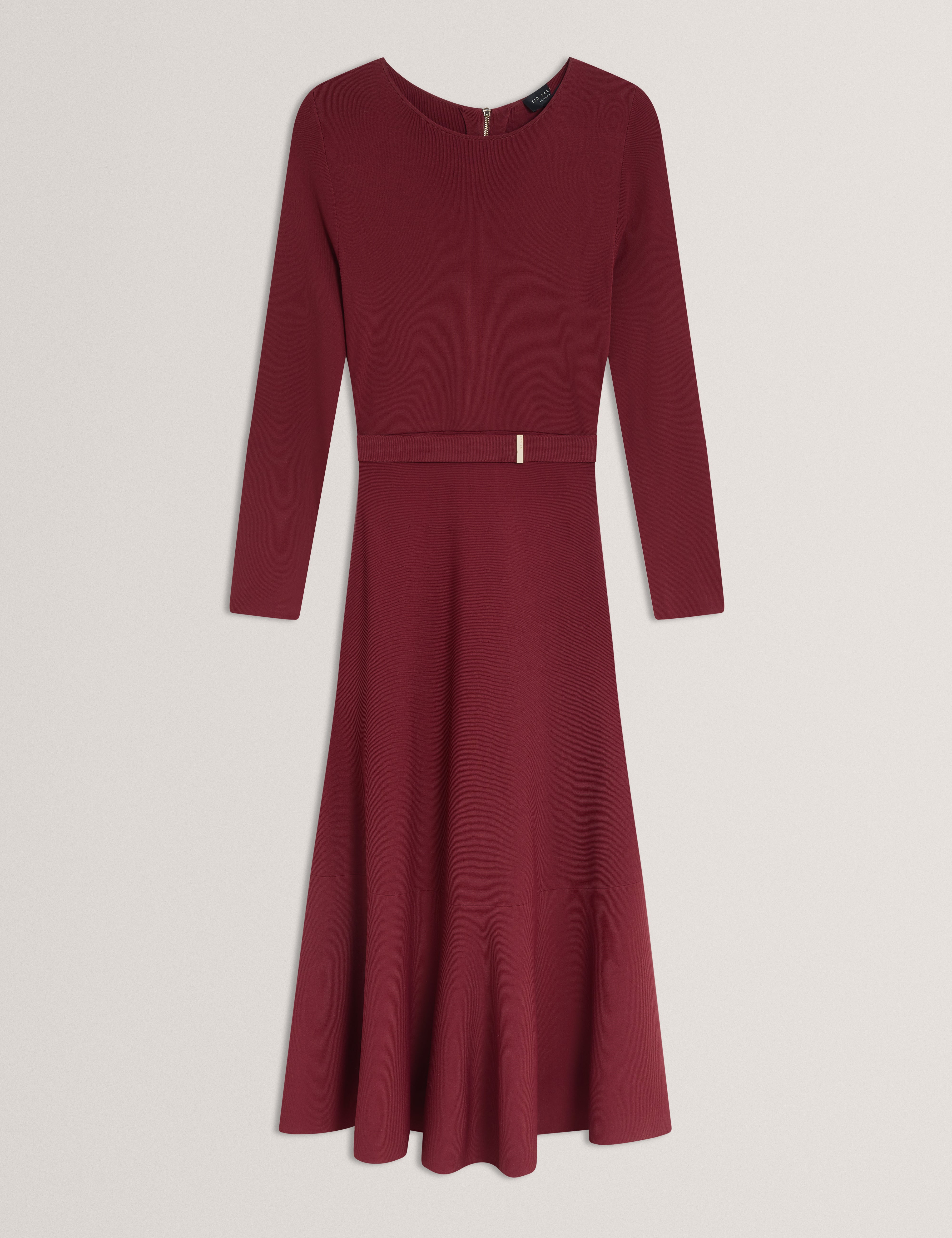TALMAH: Long Sleeve Belted Knitted Midi Dress