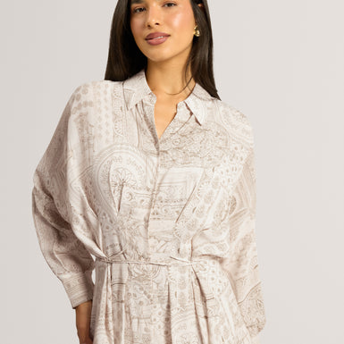 KHASIA: Printed Midi Shirt Dress
