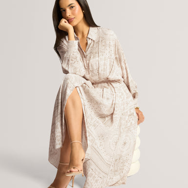 KHASIA: Printed Midi Shirt Dress