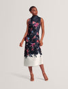 WICKLA: Floral Printed Drape Neck Midi Dress