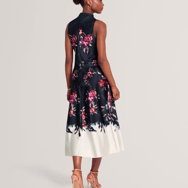 WICKLA: Floral Printed Drape Neck Midi Dress