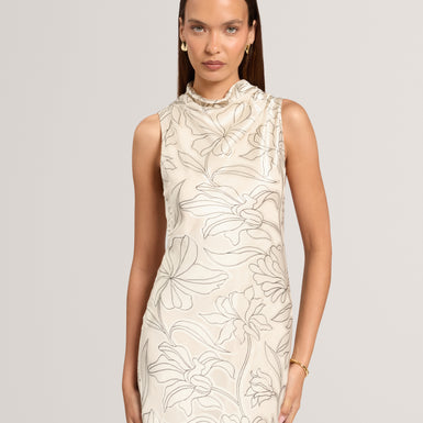 ZEMERA: Burnout Cowl Neck Midi Dress