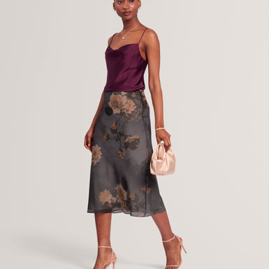 ANCELA: Printed Chiffon Midi Slip Skirt