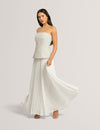 RADDIM: Strapless Boucle Top Pleated Maxi Dress