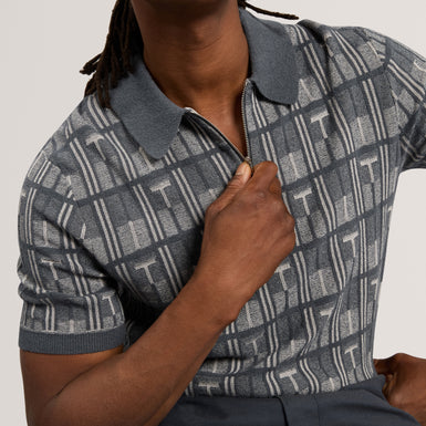 NAPPIER: Ss Jacquard Zip Neck Polo