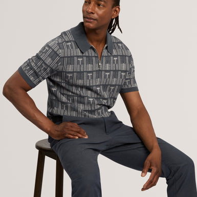 NAPPIER: Ss Jacquard Zip Neck Polo