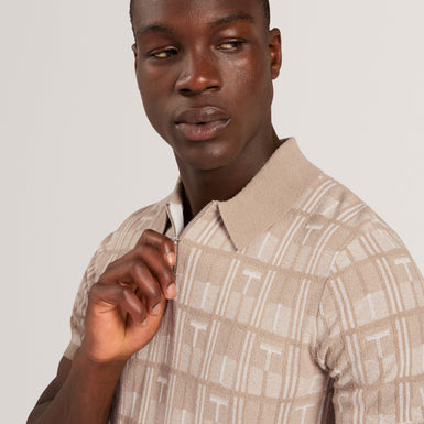 NAPPIER: Ss Jacquard Zip Neck Polo
