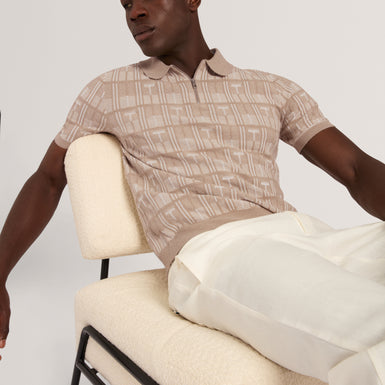 NAPPIER: Ss Jacquard Zip Neck Polo