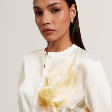 ISALDA: Printed Woven Front Cardigan