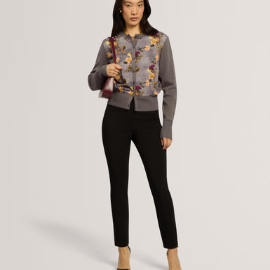 ROSALAH: Floral Printed Woven Front Cardigan