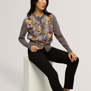 ROSALAH: Floral Printed Woven Front Cardigan