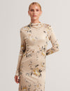 JULENNA: Floral Printed High Neck Long Sleeve Dress
