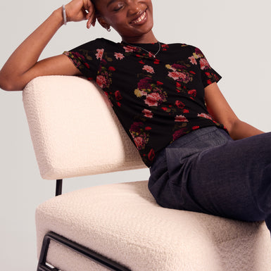 MYLI: Printed Fitted Tee With Curved Hem