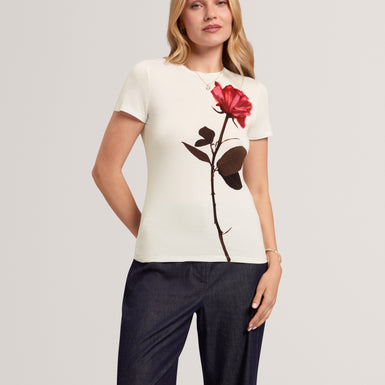 JENELI: Floral Printed Fitted Tee