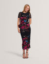 SOFIRA: Floral Print Ruched Bodycon Midi Dress
