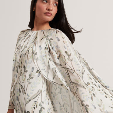 GILDAA: Printed Cape Detail Maxi Dress