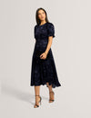 GRATIA: Bow Print Puff Sleeve Midi Dress