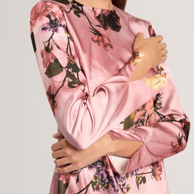 ISCHIA: Long Sleeve Diagonal Waist Seam Maxi Dress