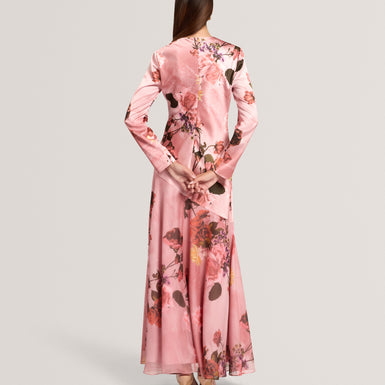 ISCHIA: Long Sleeve Diagonal Waist Seam Maxi Dress