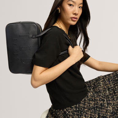 LAUNIA: Webbing Detail Non Leather Shoulder Bag