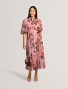 INDYAH: Puff Sleeve Printed Midi Shirt Dress
