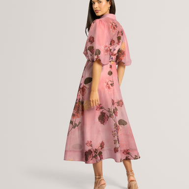 INDYAH: Puff Sleeve Printed Midi Shirt Dress