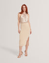 MELLANA: Knitted Twist Neck Midi Dress