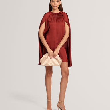 JOYELA: Satin Crew Neck Mini Dress