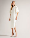 Women's Lounia-Fluted Sleeve Knit Bodycon Midi Dress White