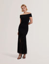 Women's SUANNAA-Dropped Waist Off The Shoulder Knit Dress Black