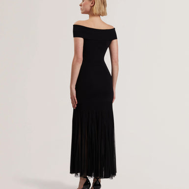 Women's SUANNAA-Dropped Waist Off The Shoulder Knit Dress Black