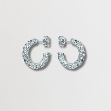 TONI: Crystal Twist Hoop Earrings Silver