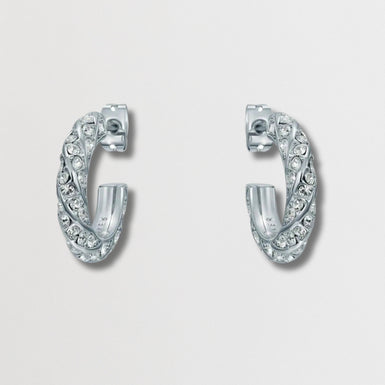 TONI: Crystal Twist Hoop Earrings Silver