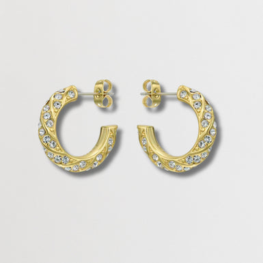 TONI: Crystal Twist Hoop Earrings Gold