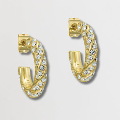 TONI: Crystal Twist Hoop Earrings Gold