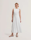 Women's ULIAA-Asymmetric Trim Detail Linen Midi Dress