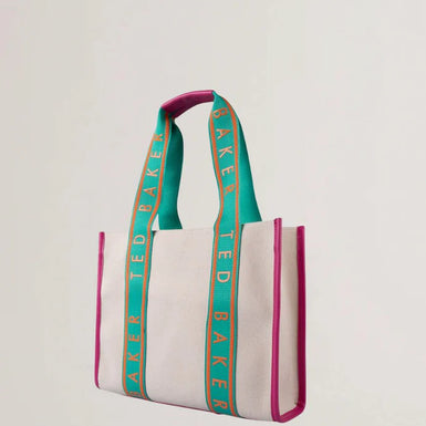 Women's Georjia-Branded Webbing Canvas Medium Tote White