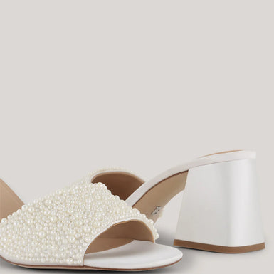 Women's Chlloee-Mid Block Heel Pearl Sandal White