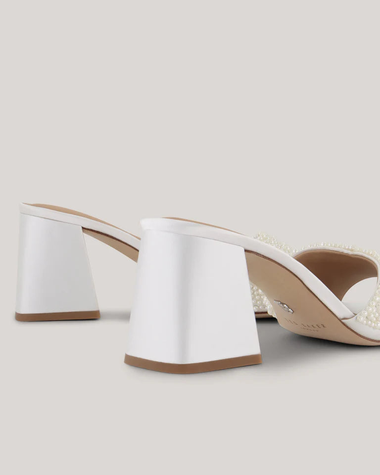 Women's Chlloee-Mid Block Heel Pearl Sandal White