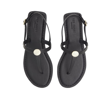 Women's Harpurr-Flat T-Strap Sandal & Signat Coin Black