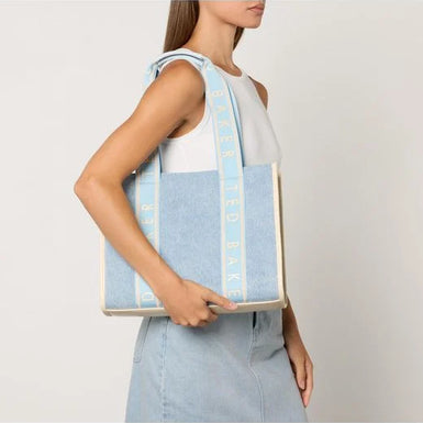 Women's Jeanee-Webbing Medium Denim Tote Bag Lt-Blue